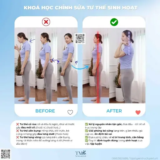 Khóa học: Giảm đau nhức Lưng-hông-chân & Chỉnh sửa tư thế đứng/ngồi sinh hoạt